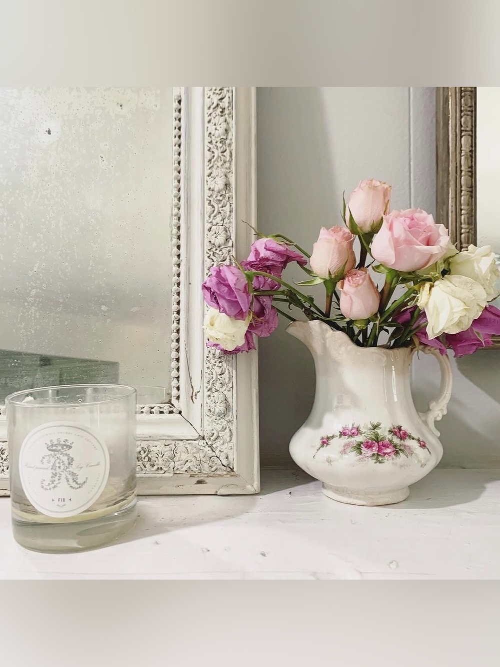 Rachel Ashwell Shabby Chic Couture Vintage Floral Ceramic Pitcher Vase in Pink S